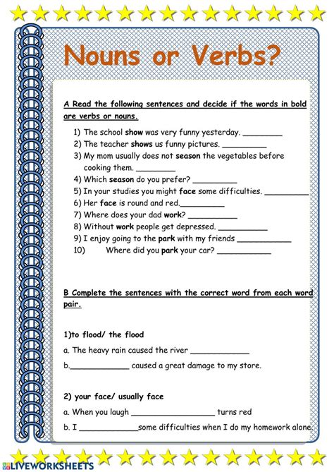 nouns and verbs worksheets grade 4